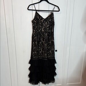 The Yellow Hanger Black Lace Ruffle Dress - Nude underlay - Ruffle bottom design